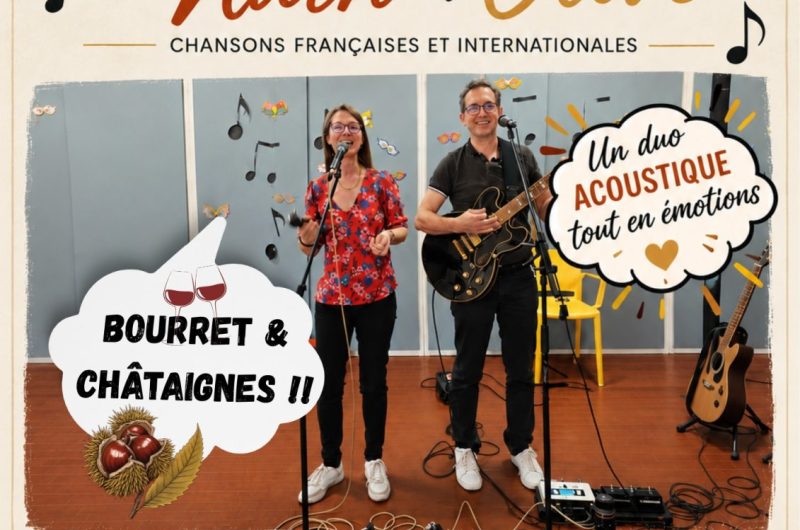 AFFICHE BOURRET. CHÄTAIGNES+CONCERT DUO CORDES VOCALES 09.10.2026